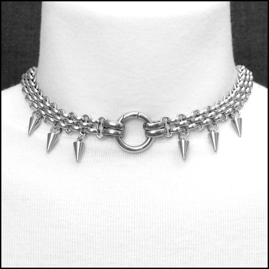Bold Discreet Wide Multi-link Design Chain Day Collar With Spikes Gift ...