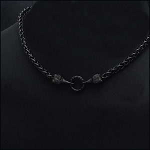 Black Companion Ravens Discreet Locking Day Collar with  Black Viking Braid Chain - Gift Boxed