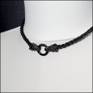 Black Companion Wolves Necklace or Collar with  Viking Braid Chain, With Lobster Clasp - Gift Boxed
