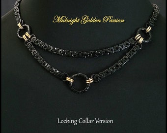 Midnight Golden Passion Locking Collar with Hex Lock - Gift Boxed