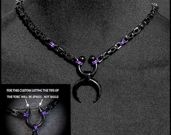 Reserved for Caspian - Warlock's Delight Purple Passion Discreet Day Collar with Black Stainless Steel Byzantine Chain with Lobster Clasp