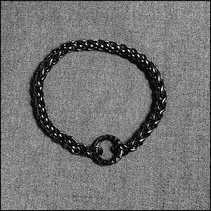 Chunky 7MM Black Stainless Steel Wheat Chain Bracelet with Front Spring Ring Connector Clasp - A Perfect Pairing With My Matching Day Collar