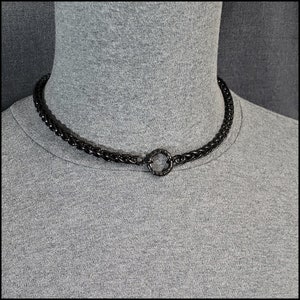 Multipurpose Discreet Black Finish Stainless Steel Wheat Braid Design Day Collar With or Without Clasp Behind Neck