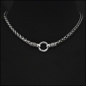 The Warrior&#39;s Necklace Featuring Chunky Antique Silver Finish Stainless Steel Viking Braid Chain, Lobster Clasp Behind Neck - Gift Boxed