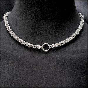 Discreet Stainless Steel 7mm Thick Chainmaille Chain Locking Day Collar with Hex Lock and Captive Closed Front Connector Ring - Gift Boxed