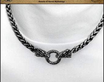 Companion Wolves Discreet Day Collar W/ Oxidized Silver Finish Viking Braid Chain Plus 2 Connector Rings, No Clasp Behind Neck - Gift Boxed