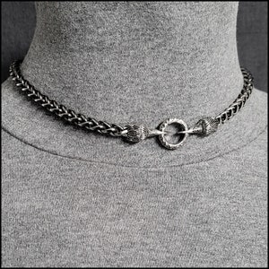 Companion Ravens Discreet Day Collar Oxidized Silver Finish Viking Braid Chain - No Clasp Behind Neck - Gift Boxed