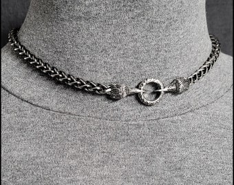 Companion Ravens Discreet Day Collar Oxidized Silver Finish Viking Braid Chain - No Clasp Behind Neck - Gift Boxed