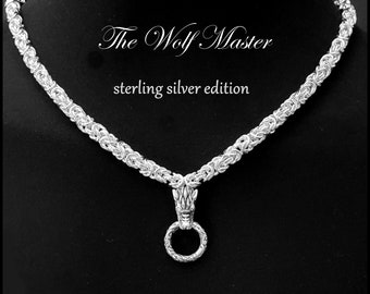 The Wolf Master - Sterling Silver Edition with Sterling Silver Wolf Head and 6.6mm Chainmaille Chain and Components - Gift Boxed