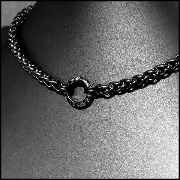 Discreet Locking Day Collar with Black Stainless Steel Wheat Braid Chain Made to Order for The Perfect Fit - Gift Boxed