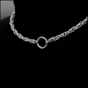 Discreet Chainmaille Link Day Collar with Beautiful Embossed Ancient Design Connector Ring - Order Collar or Necklace Length - Gift Boxed