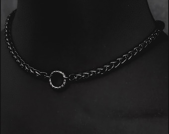 Discreet Locking Day Collar with Black Stainless Steel Wheat Braid Chain Made to Order for The Perfect Fit - Gift Boxed