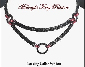 Midnight Fiery Passion Locking Collar with Hex Lock Behind Neck - Gift Boxed