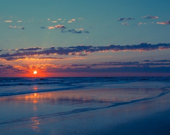 Florida Sunrise, Beach Photography, Clouds, Sky, Seascape, Gift Idea, Fine Art Photography, Blue Wall Decor, Ocean, Beach House Decor