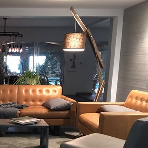 modern rustic wood arc floor lamp