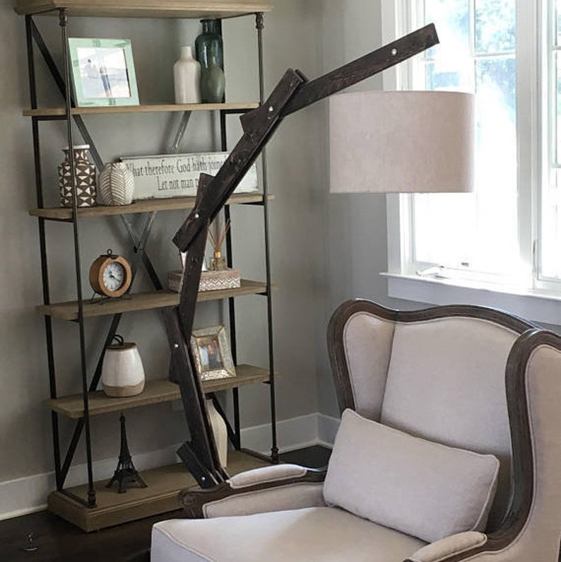 Rustic Wood Floor Lamp Brown Arc Unique For Living Room Wooden Modern Lighting Base Standing