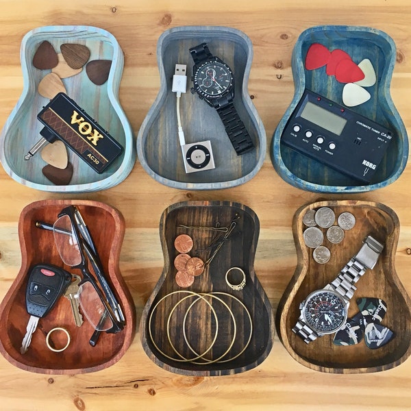 Acoustic Guitar Dish, Wooden Guitar Dish, Vanity Accessory, Wood Catchall, Catch All Dish, Trinket Dish, Desk Organizer, Guitar Player Gift