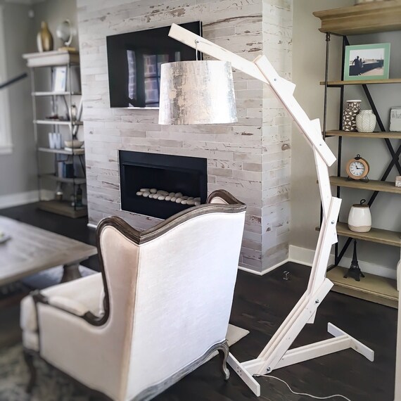 Antique White Wood Floor Lamp Arc Floor Lamp Floor Etsy
