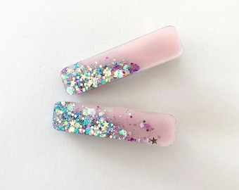 Pink Glitter Hair Clips for Girls | Glitter Hair Clip | Gifts for Girls | Acrylic Clip | Resin Hair Clip | Shimmer Hair Clip | Spring Clip