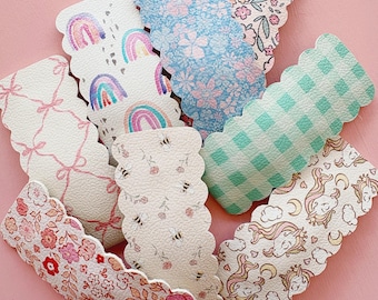 Scalloped Snap Hair Clip for Girls | Faux Leather Hair Clip | Cute Toddler and Baby Hair Accessory | Floral Rainbow Unicorn Clips | Non-Slip