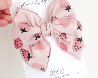 Strawberry Baby Bow Headband | Pink Fabric Hair Bow | Nylon Headband Baby Girl | Toddler Bow Clip | Baby Shower Gift | Spring Summer Bow