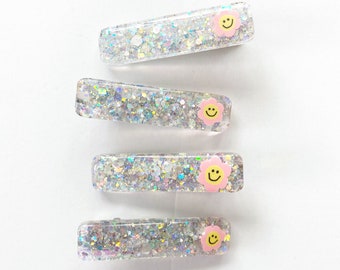 Floral Glitter Hair Clips for Girls | Glitter Hair Clip | Gifts for Girls | Acrylic Clip | Resin Hair Clip | Shimmer Hair Clip | Summer