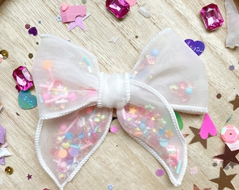 Hand Tied Organza Shaker Bow | Girls Birthday Bow | Fancy Hair Bow | Whimsy Hair Bow | Sprinkle Bow