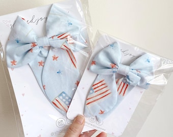 Klassieke haarelastiekjes | Grote strikken | Haarelastiekjes 4 juli | Haarstrik Amerikaanse vlag | Handgebonden strik | Haarspeldjes voor kinderen | Grote klassieke gedraaide strik