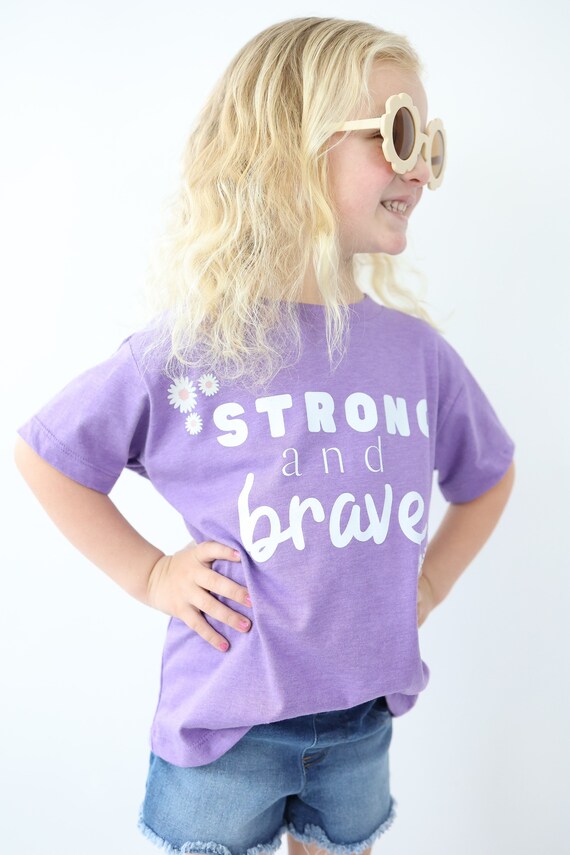 Strong and Brave Kids Shirt | Cute Spring Girls Shirt | Kids T-Shirt | Toddler Inspirational Shirt | Girls Easter Gift Shirt | Purple Shirt