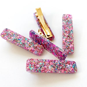 Pink and Gold Glitter Hair Clips for Girls | Glitter Hair Clip | Gifts for Girls | Acrylic Clip | Resin Hair Clip | Shimmer Hair Clip