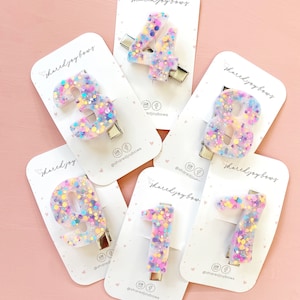 Birthday Age Clip for Girls | Number Hair Clip | Glitter Clip | Gifts for Girls | Resin Hair Clips | Shimmer Hair Clip | Birthday Hair Clip