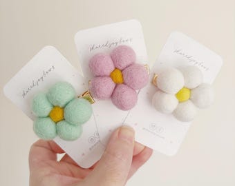 Felt Flower Hair Clips for Girls | Spring Hair Accessories | Wool Felt Daisy Clip | Toddler and Baby Hair Clip | Easter Gift | Pastel Clip