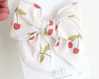 Cherry Baby Bow Headband | Vintage Cherry Hair Bow | Baby Girl Nylon Headband | Toddler Bow Clip | Handmade Summer Baby Bow |Retro Fruit Bow