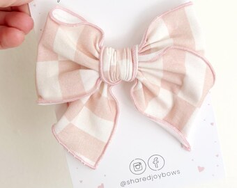 Pink Gingham Bow | Baby Girl Hair Bow | Soft Jersey Knit Bow | Toddler Hair Bow | Neutral Baby Bow | Spring Hair Bow | Girls Hair Clip