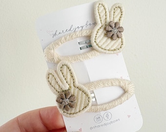 Bunny Hair Clips Set of 2 | Easter Toddler Hair Clips | Baby Girl Spring Hair Accessories | Neutral Bunny Snap Clips for Girls