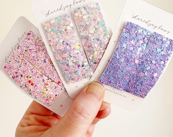 Pastel Glitter Snap Hair Clips | Pink Sparkle Hair Clips for Girls | Cute Toddler Hair Accessories | Handmade Hair Barrettes | Spring Easter
