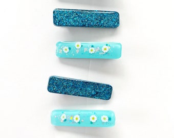 Teal Glitter Hair Clips for Girls | Glitter Hair Clip | Gifts for Girls | Acrylic Clip | Resin Hair Clip | Shimmer Hair Clip | Summer
