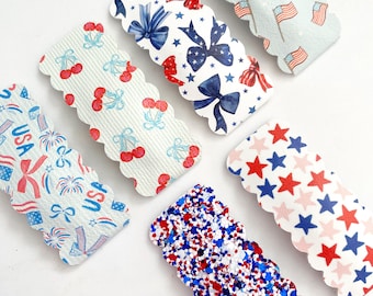 Fourth of July Snap Clips | Genuine Leather Hair Clip | Snap Clip | Toddler Hair Clip | Scallop Hair Clip | Girl Hair Clip | Tear Drop Clip