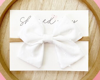 White Swiss Dot Hair Bow | Back to School Bow | Infant Toddler Bow | Hand Tied Kid Bow | Kid Hair Clip | Classic Shape Bow