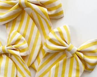 Classic Hair Bows | Large Bows | Spring Hair Bows | Yellow Stripe Hair Bow | Hand Tied Bow | Kids Hair Clips | Large Classic Twist Bow