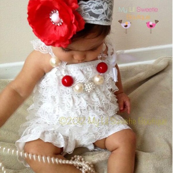 White  Vintage Lace Petti Romper - Photo prop- Baptism outfit Christening outfit- Newborn - Baby Girl - Toddler