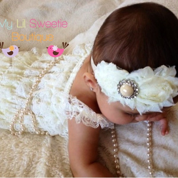 Ivory Vintage Lace Petti Romper - Baby Girl outfit- Toddler outfit- photo prop- baptism outfit, flower girl, classic baby