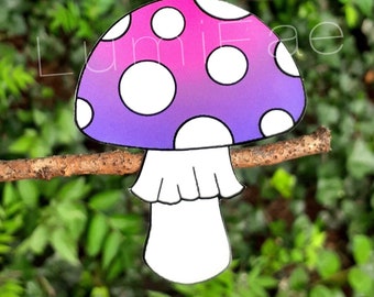3” Mushroom Sticker, Purple pink , white spots, Waterproof