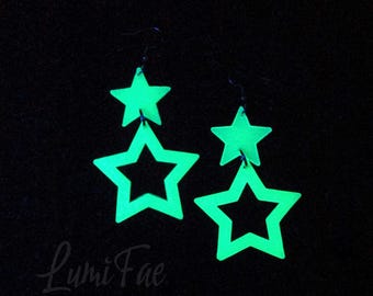 Glow-in-the-Dark Star Earrings, Ultra Lightweight, UV Reactive