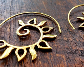 FREE Shipping U.S. Spiral Sun Earrings Tribal Style Copper Dangle Earrings