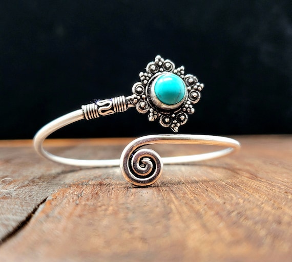 Silver Turquoise Star Adjustable Bangle Bracelet - image 1