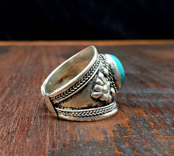 Silver Tibetan Turquoise Adjustable Ring - image 2
