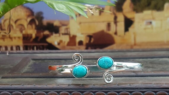 Turquoise Silver Wind Bangle Bracelet Tribal Gyps… - image 2