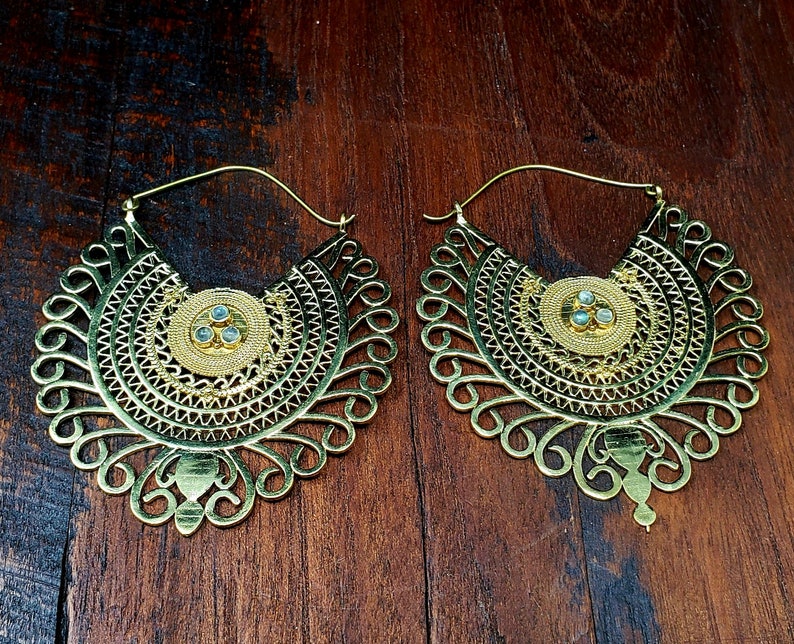 Gold Empress Labradorite Statement Hoop Earrings image 2