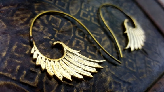 Gold Wing Earrings - Bohemian Brass Jewelry - image 2